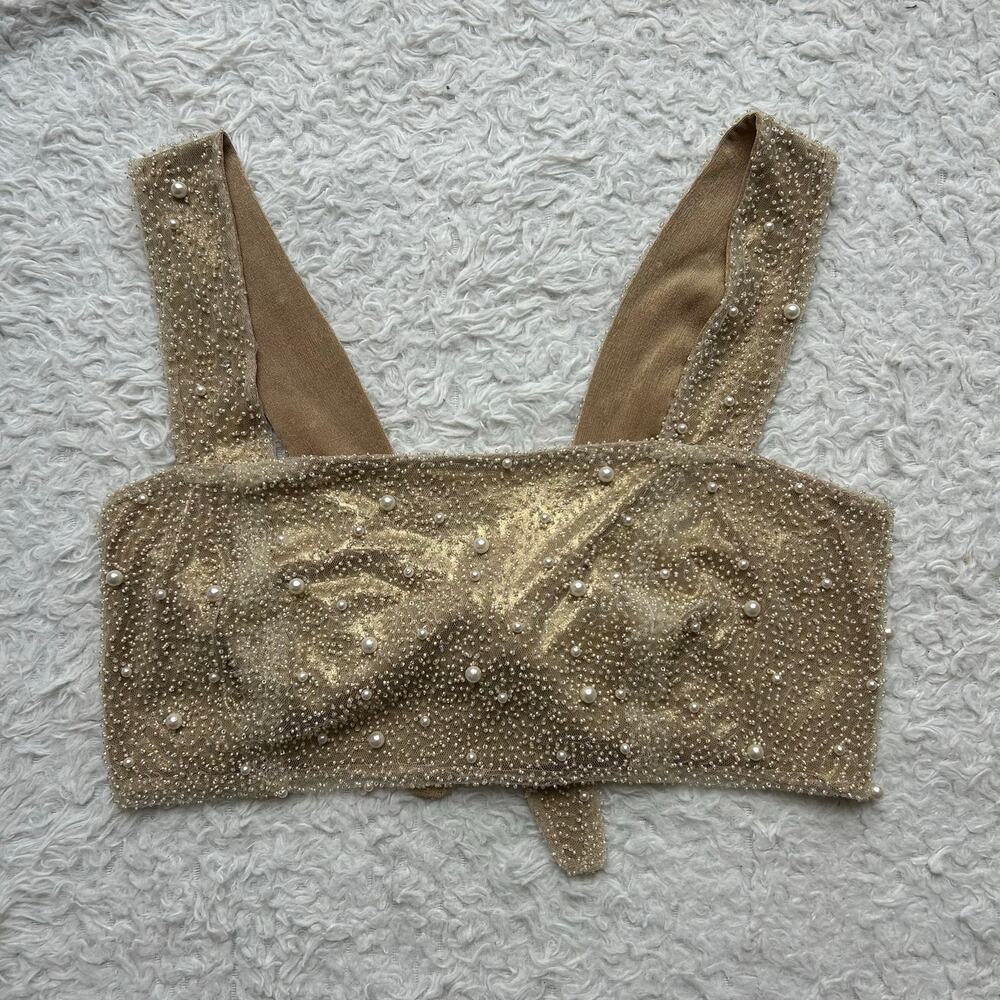 Sara Cristina Gold Beaded Crop Top Size Medium - Picture 5 of 12